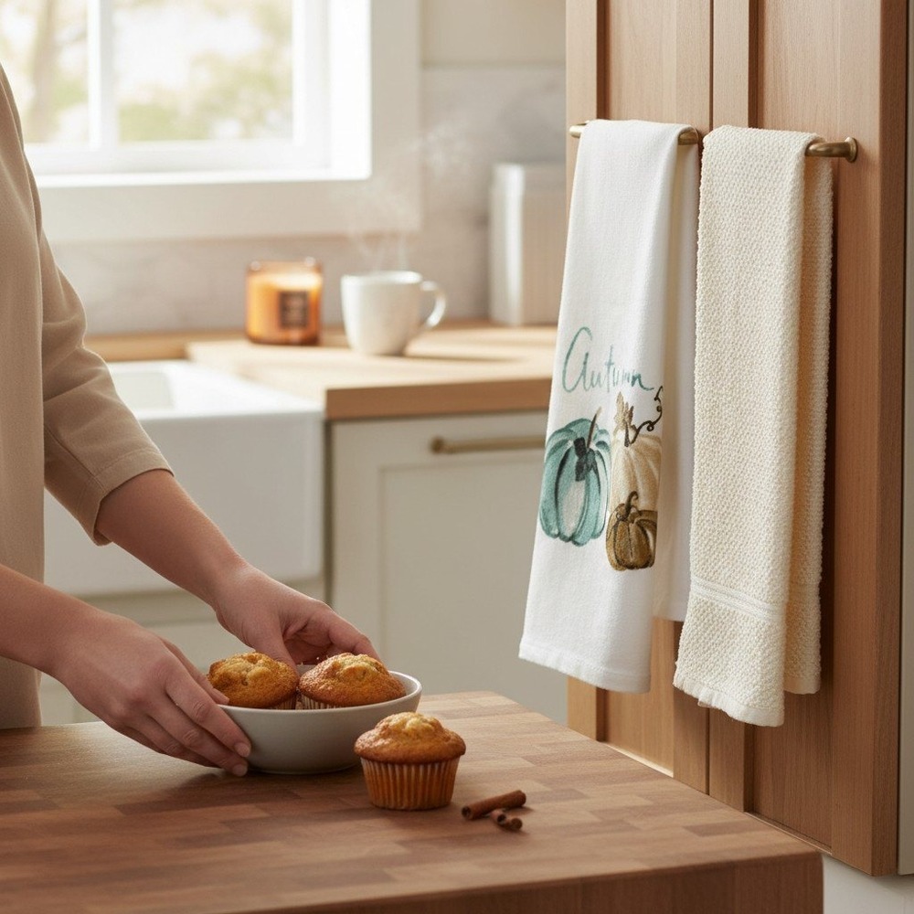 Haymarket Square Kitchen Towel Set Unisex OS White Brand New Autumn Pumpkins